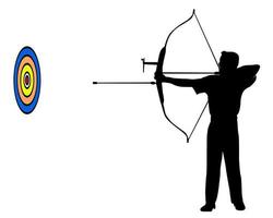 a man with a bow shoots at a target on a white background vector