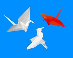 paper cranes on a blue background vector