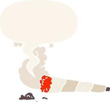 cartoon cigarette and speech bubble in retro style vector