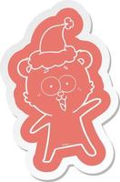 laughing teddy  bear cartoon  sticker of a wearing santa hat vector