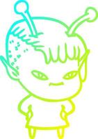 cold gradient line drawing cute cartoon alien girl vector