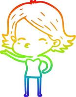 rainbow gradient line drawing cartoon woman vector