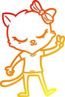 warm gradient line drawing cute cartoon cat with bow vector