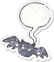 cartoon vampire halloween bat and speech bubble distressed sticker vector