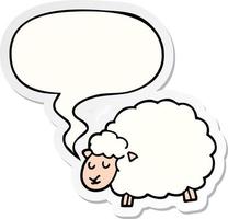 cartoon sheep and speech bubble sticker vector