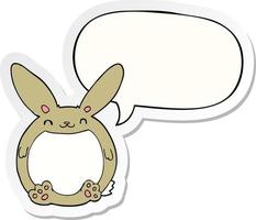 cartoon rabbit and speech bubble sticker vector