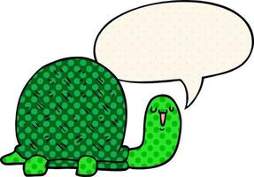 cute cartoon turtle and speech bubble in comic book style vector