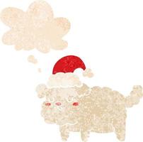 cute christmas dog and thought bubble in retro textured style vector