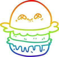 hamburguesa de comida rápida de dibujos animados de dibujo de línea de degradado de arco iris vector