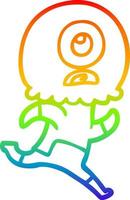 rainbow gradient line drawing cartoon cyclops alien spaceman running vector