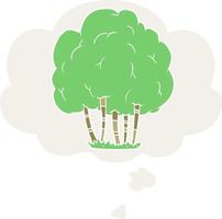 cartoon tree and thought bubble in retro style vector