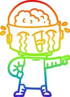 rainbow gradient line drawing cartoon crying robot pointing vector