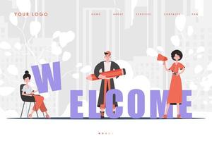 Welcome Landing Page Diverse Team of People Home page for website. Cartoon character style. Vector. vector