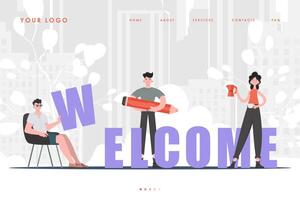 Welcome landing page diverse team of people Creative start page for website. trendy style. Vector. vector