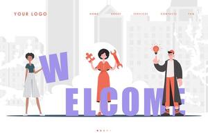 Welcome Landing Page Diverse Team of People Home page for your website. Trendy character style. Vector. vector