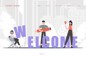 página de inicio de bienvenida equipo diverso de personas página de inicio para su sitio web. estilo de moda vector. vector