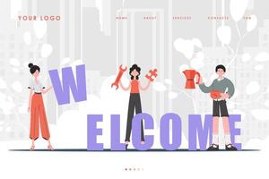 Welcome landing page diverse team of people Creative start page for website. Trendy flat style. Vector. vector