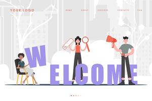 Welcome Landing Page Diverse Team of People Home page for website. trendy style. Vector. vector