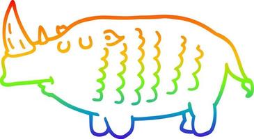 rainbow gradient line drawing cartoon rhinoceros vector