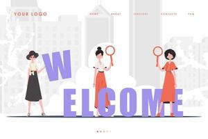 Welcome Landing Page Diverse Team of People Website Start Page. Trendy flat style. Vector. vector