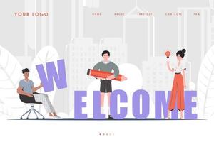 Welcome Landing Page Diverse Team of People Home page for website. Trendy cartoon character. Vector. vector