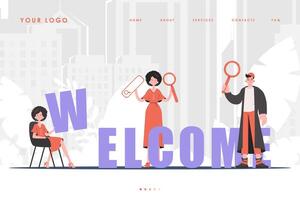 Welcome Landing Page Diverse Team of People Home page for website. Trendy flat style. . vector