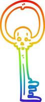 rainbow gradient line drawing cartoon spooky skull key vector