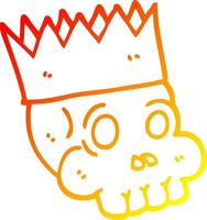 warm gradient line drawing cartoon skull wearing crown vector