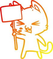 dibujo de línea de gradiente cálido gato de dibujos animados protestando vector