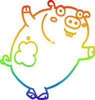 rainbow gradient line drawing funny cartoon pig vector