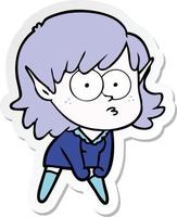 sticker of a cartoon elf girl staring and crouching vector