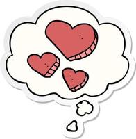 cartoon love hearts and thought bubble as a printed sticker vector