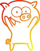 warm gradient line drawing happy pig cartoon vector