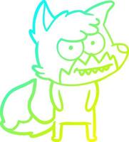 cold gradient line drawing cartoon grinning fox vector