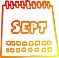 warm gradient line drawing cartoon calendar showing month of september vector