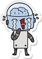 sticker of a cartoon crying robot vector