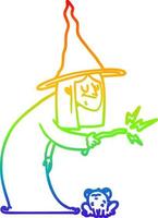 rainbow gradient line drawing cartoon witch vector