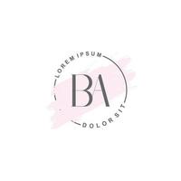 Initial BA minimalist logo with brush, Initial logo for signature, wedding, fashion. vector