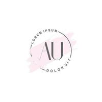 Initial AU minimalist logo with brush, Initial logo for signature, wedding, fashion, floral and botanical. vector