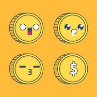 Doodle Coin Character Set With Various Expressions Vector Illustration