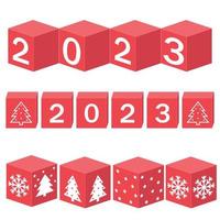 Calendar for Christmas, new year made of cubes with the number 2023, color vector illustration