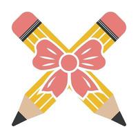 Pencil decorated with ribbon, color vector isolated illustration