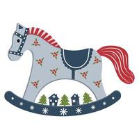 Christmas toy for the Christmas tree rocking horse in vintage style with a symbol of the New Year. Vector illustration isolated on a white background.