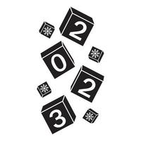 Calendar for Christmas, new year falling cubes with the number 2023, stencil icon, vector illustration