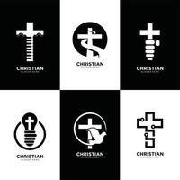 Christian community creative logo set in black and white color design vector