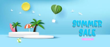 Premium podium shape with colorful Summer background and summer sale poster. vector