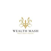 Abstract initial letter WM or MW logo in gold crown color isolated in white background applied for boutique fitness studio logo also suitable for the brands or companies have initial name MW or WM. vector
