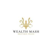 Abstract initial letter WM or MW logo in gold crown color isolated in white background applied for boutique fitness studio logo also suitable for the brands or companies have initial name MW or WM. vector