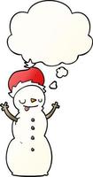 cartoon christmas snowman and thought bubble in smooth gradient style vector