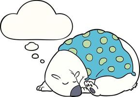 cartoon polar bear sleeping and thought bubble vector